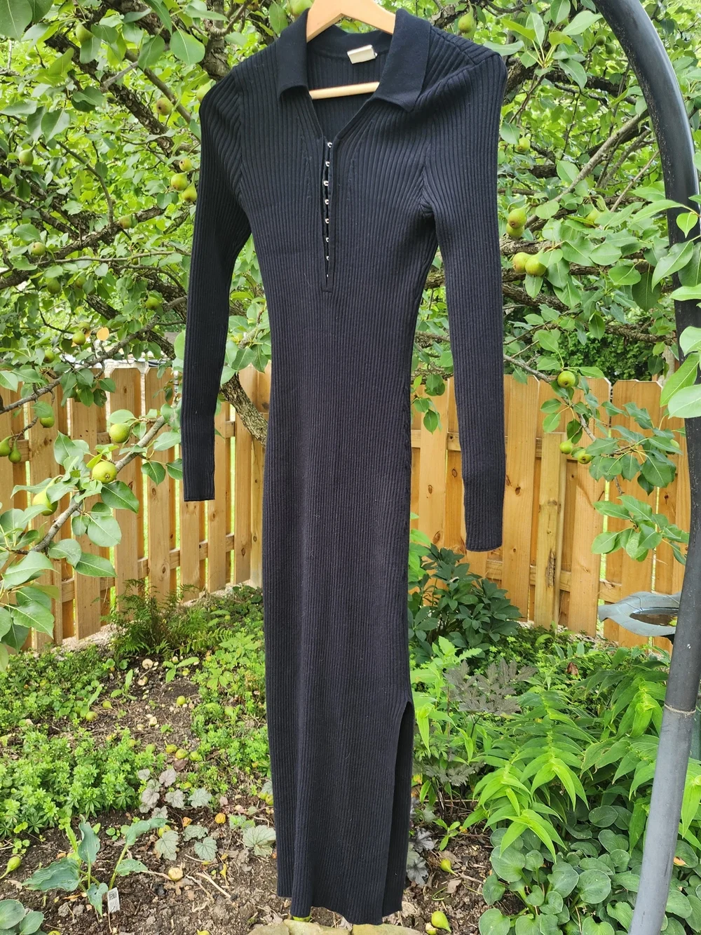 Abercrombie & Fitch Med Black Ribbed Polo Maxi Dress